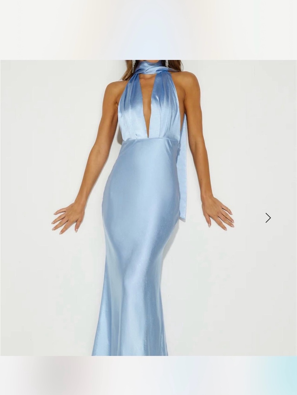 Satin Halter Neck Light Blue Evening Dress